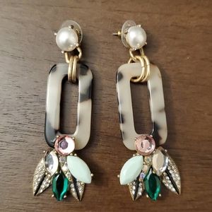 Stella & Dot Tortoise Pearl and Crystal Earrings